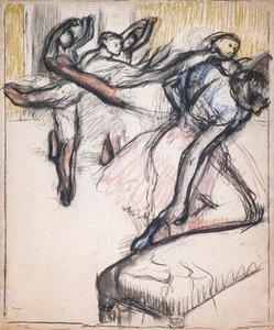 Siddende danser masserer sin fod. 1881-1883. Pastel på brunt papir limer på pap. af Edgar Degas