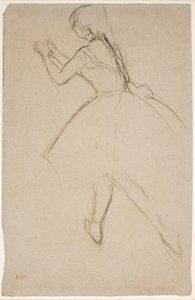 Danser i gåposition med armene strakt frem af Edgar Degas