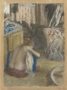 Nøgen kvinde, på hug, set bagfra Nøgen kvinde sidder på hug, bagfra, ca. 1876. af Edgar Degas