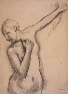 Halv længde nøgen pige, ca. 1895 (kul forhøjet med hvidt på kalkerpapir)