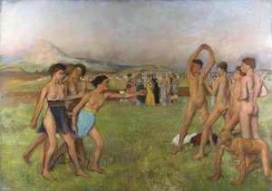 Små spartanske piger, der provokerer drenge. Omkring 1860-1862, Olie på lærred af Edgar Degas