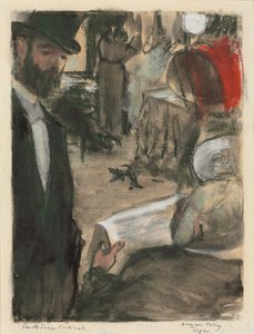 Ludovic Halevy fandt madame kardinal i en lounge; Ludovic Halevy finder Madame Cardinal i en æske, 1876-1877 af Edgar Degas