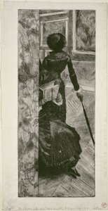 Mary Cassatt i Paintings Gallery på Louvre, 1879-80 af Edgar Degas