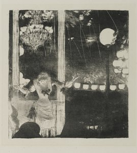 Mlle Becat på Cafe des Ambassadeurs, 1877-78 (litho på vævet papir) af Edgar Degas