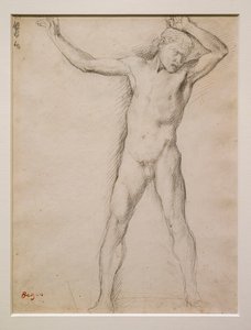 Nøgent ansigt, arme løftet, ca. 1859-1861. Grafit på velinpapir. af Edgar Degas
