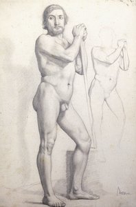 Nøgen mand Stående; Homme nu Debout, c.1856 af Edgar Degas