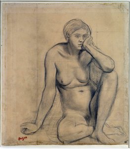 Nøgen kvinde siddende Studie til “Scene de guerre au middelalderen”” Tegning af Edgar Degas (1834-1917) Dim. 0,27 x 0,31 m Paris. Louvre-museet