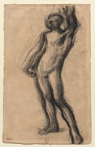 Nøgen mand stående, med venstre hånd hævet, ca. 1900. af Edgar Degas