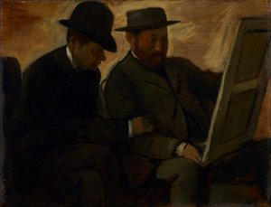 Paul Lafond og Alphonse Cherfils undersøger et maleri, ca. 1878-1880 af Edgar Degas