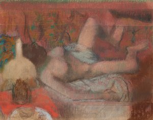 Liggende nøgen kvinde, ca. 1888-90 (pastel over monotypi på papir) af Edgar Degas