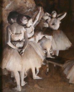 Indstudering af en ballet på scenen af Edgar Degas