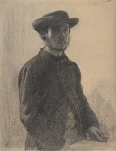 Selvportræt, ca. 1857 (sort kridt og grafit med hvidt på beige vævet papir)