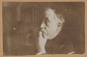 [Selvportræt i biblioteket (hånd mod hagen)] af Edgar Degas