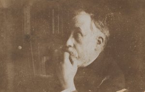 [Selvportræt i bibliotekets hånd til hagen], sandsynligvis 1895. af Edgar Degas