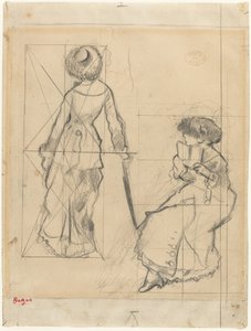 Studie for Mary Cassatt ved Louvre [recto], ca. 1879. af Edgar Degas