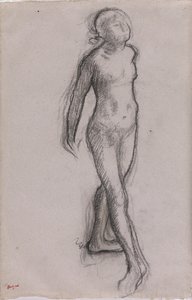 Studie af en nøgendanser, ca. 1878-79 (kul og sort tusch på papir) af Edgar Degas