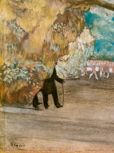 Gardinet (detalje). Omkring 1881. Pastel på kul og monotypi, monteret på pap. af Edgar Degas