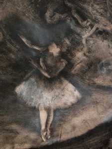 The Master of Ballet (detalje) (udført i samarbejde med Ludovic Lepic). 1876. Monotypi i sort blæk med hvide kridtfremhævninger af Edgar Degas