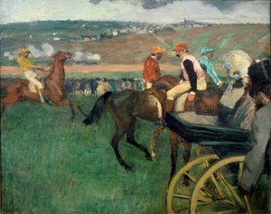 Væddeløbsbanen, amatørjockeyer nær en vogn af Edgar Degas