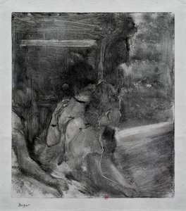 Til teatret. Omkring 1878. Monotypi har sort blæk fra Kina. af Edgar Degas