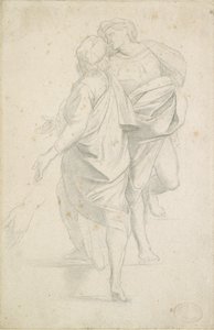 To skikkelser stående på en trappe efter Raphael, c1853-54 af Edgar Degas
