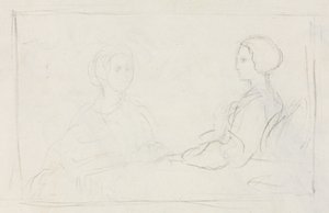 To siddende kvinder på bagsiden, 1856-1860. af Edgar Degas