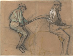 Two Studies of a Jockey, ca. 1884 (kridt, kul og pastel på brunt lagt papir) af Edgar Degas