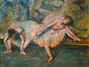 To dansere. Omkring 1900. Pastel på papir på pap. af Edgar Degas