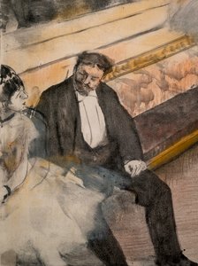 To mænd og to dansere (detaljer). Omkring 1876-1877. Pastel på monotypi. af Edgar Degas