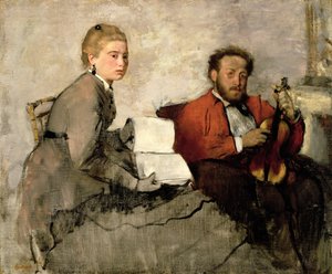 Violinist og ung kvinde, ca. 1871 (olie og farveblyant på lærred) af Edgar Degas