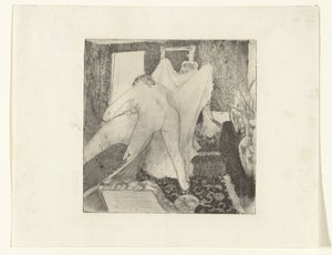 Kvinde kommer ud af badet og får håndklæde af kvinden La Sortie du Bain af Edgar Degas