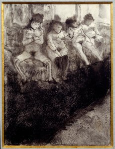 Venter anden version. Der er prostituerede, der venter på kunder på et bordel. Maleri af Edgar Degas af Edgar Degas