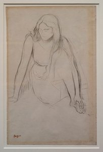 Kvinde sidder ved vandkanten. Omkring 1867-1868. Sort blyant på velinpapir. af Edgar Degas