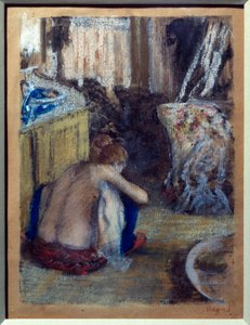 Kvinde sidder på hug Pastel på monotypi af Edgar Degas (1834-1917) 1877 Søn. 0,18x0,14 m Paris, musee d