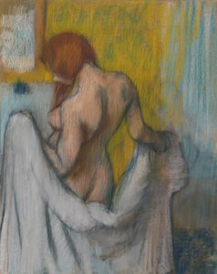 Kvinde med et håndklæde, 1894 eller 1898 (pastel på cremefarvet vævet papir med røde og blå fibre)