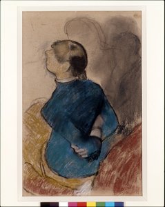Ung kvinde i blåt (pastel over trækul på brunpapir) af Edgar Degas