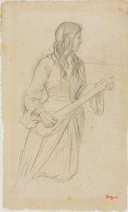 Ung kvinde, der spiller mandolin, studie til portræt af Mlle Fiocre i balletten "La Source" af Edgar Degas