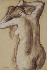 Ung nøgen kvinde kæmmer sit hår, ca. 1889-90 (pastel på papir) af Edgar Degas