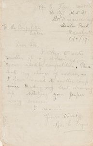 Brev til en aviskonkurrenceredaktør, 1. november 1917 af Edgar Fryer