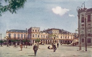 Terminalen af ​​Central Railway, Rio de Janeiro (farve litho)