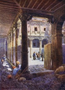 Nordspanien: Burgos, gårdhave til Casa de Miranda (farve litho) af Edgar T. A. Wigram