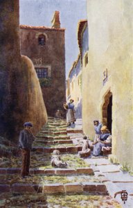 Nordspanien: Caceres, Calle de la Cuesta de Aldana (farve litho)