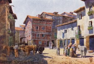 Nordspanien: Miranda del Ebro, Et hjørne i byen (farve litho)