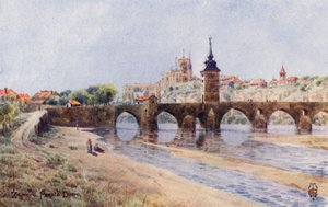 Nordspanien: Zamora, Fra bredden af Duero (farve litho) af Edgar T. A. Wigram