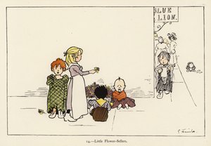 Little Flower-Sellers (farve litografi) af Edith Farmiloe
