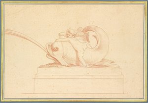Vandsprutende delfin til venstre med en amor. 1737 af Edmé Bouchardon