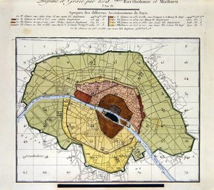Detalje af Atlas du Plan General de la Ville de Paris, der viser de forskellige tilføjelser gennem historien til byen af Edme Verniquet