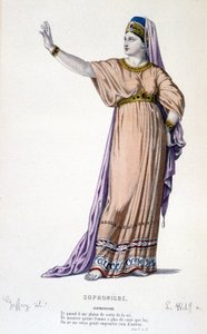 Karakteren af Sophonisbe i Tragedie Sophonisbe - Full Theatre: (Collection of Plays af Corneille) Tegning af GeFfroy, gravering af L. Wolff - Ed. Laplace, Sanchez et Cie, Paris 1884 af Edmond Aime Florentin Geffroy