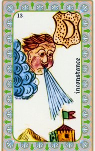 tarot af magus Belline tegnet af Edmond Billaudot ca. 1845 og givet til clairvoyant Belline til genudgivelse: kort om vægelsindetheden: vinden blæser af Edmond Billaudot