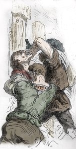 Sorte Død: Slagtning af jøder, 1348, illustration fra "Histoire-populaire-de-France" af Charles Lahure, 1866 af Edmond Charles Yon